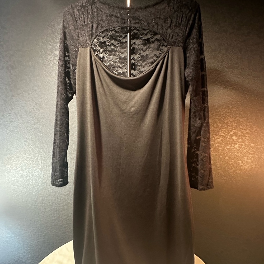 Black Long Sleeve lace Sheath Dress with cutout neckline